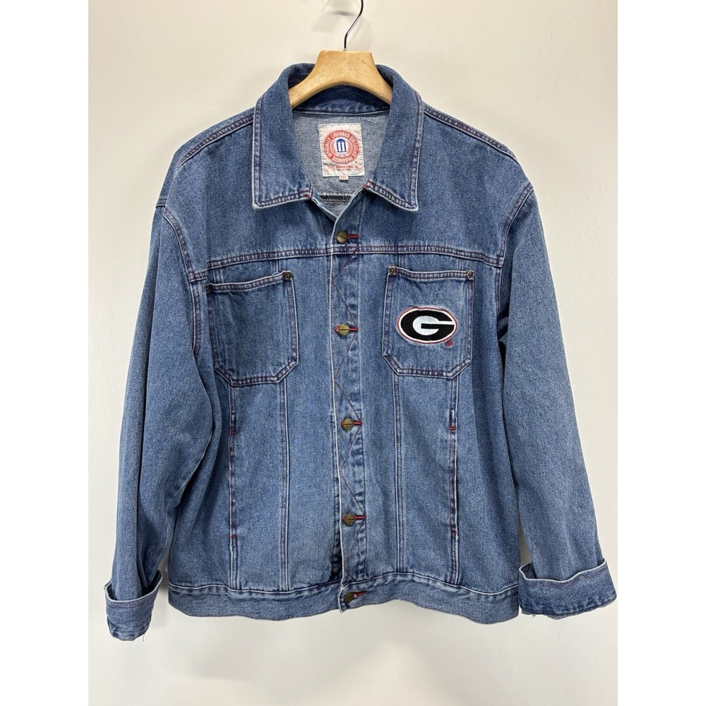 University Of Georgia UGA Denim Jean Jacket Sz XXL 2XL Unisex Embroidered Essex